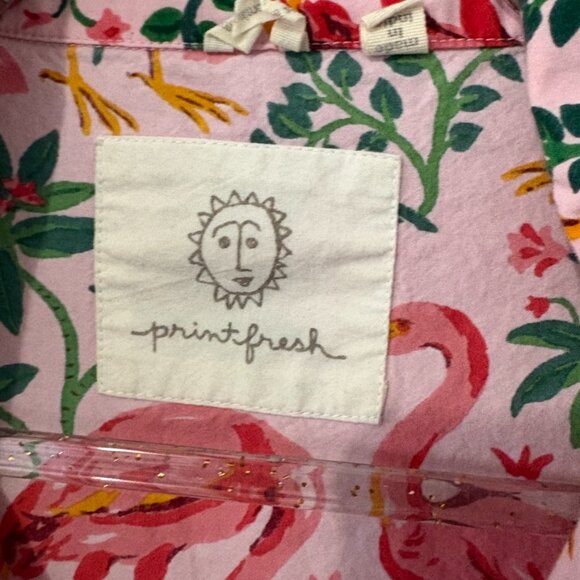 Printfresh Pink Flamingo Botanical Print Long Sleeve Button-Up Pajama Top Size L - Picture 2 of 6